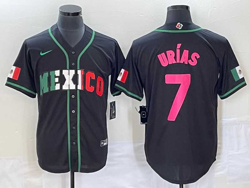Mens Mexico Baseball #7 Julio Urias 2023 Black World Baseball Classic Stitched Jersey